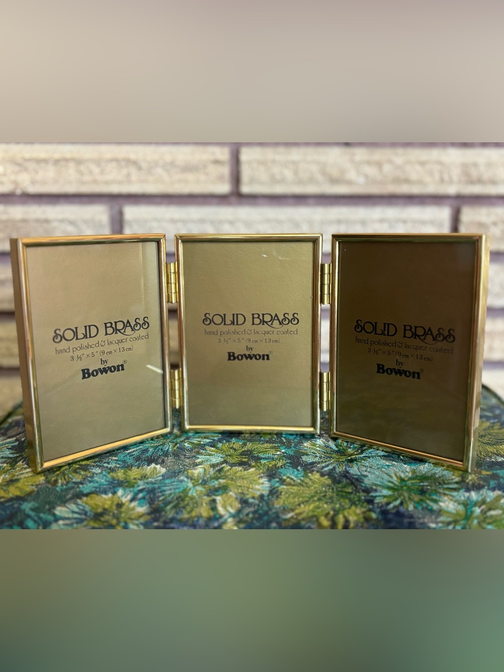 80's Solid Brass Photo Frames - Bowon Triptych Frame - 3.5 x 5" - Brass Frames